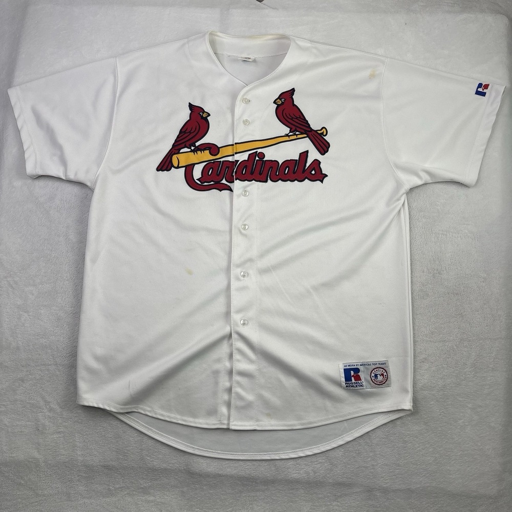 VTG Russell Athletic St. Louis Cardinals White Baseball Jersey Distressed Men XL